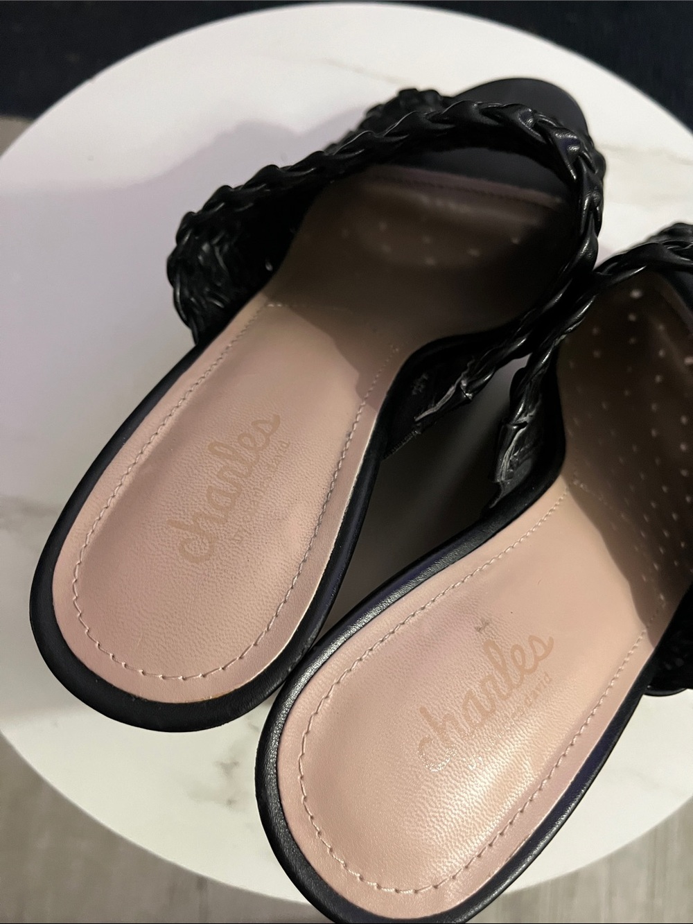 Charlies Black Woven Leather Slide Heels - Picture 7 of 11